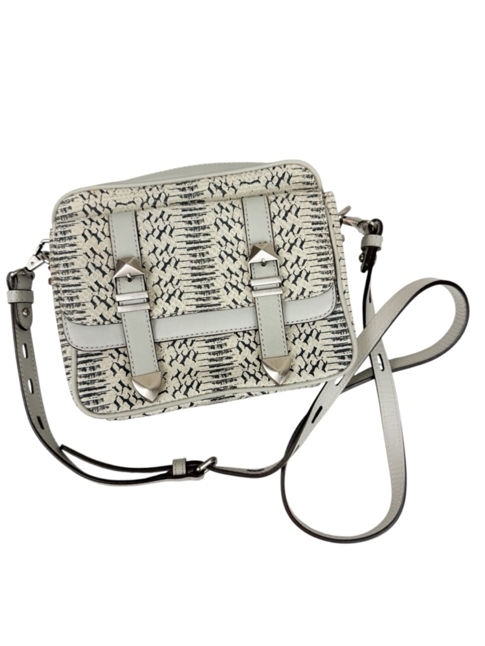 Rebecca Minkoff Cream Gray Snakeskin Buckle Crossbody Leather Bag Purse